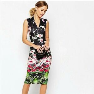 TED BAKER Jalita Floral Print MIDI Dress Size Ted 0 US XS or 0 | 2